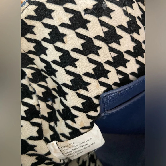 Emma Fox GIDRAN Navy Deep Blue Leather Tote w/ crossbody strap Houndstooth Liner - Picture 15 of 16